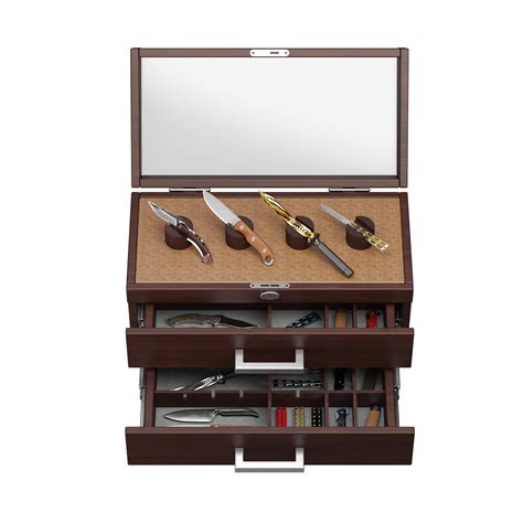 3 Tier Pocket Knife Display Case with 2 Drawers,Wooden Lockable Pocket ...