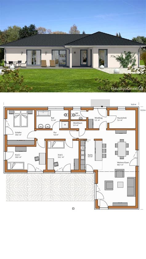 Modern Bungalow House Floor Plan with One Story & 3 Bedroom