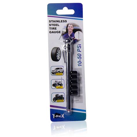 T-Rex Car Tire Pressure Gauge 10-50 PSi Tire Gauge (with 5 Valve Stem ...