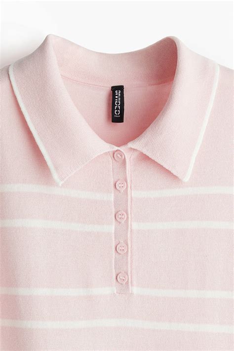 Women's Light pink/Striped Fine-knit polo shirt | H&M IN