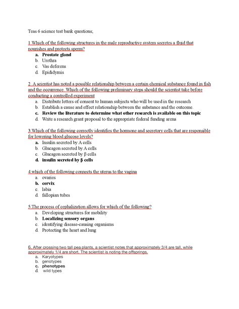 Teas 6 science test bank questions; | Exams Nursing | Docsity