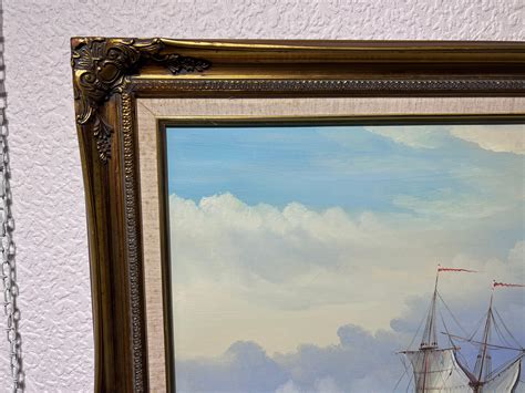 J.Harvey - J.Harvey Large Oil painting on canvas, SHIPS BATTLE AT SEA, Signed, Framed For Sale ...