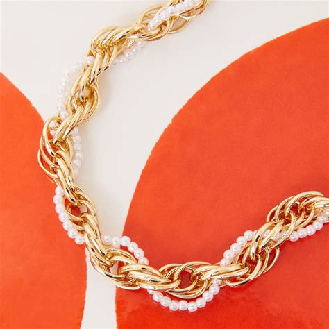 Buy Golden Z Faux Pearl & Rope Chain Necklace - Accessorize India