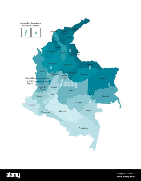 Vector isolated illustration of simplified administrative map of Colombia. Borders and names of ...