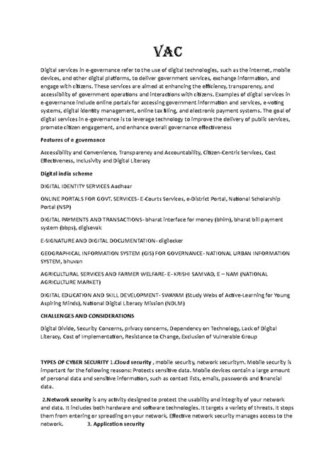 VAC Digital Services: Enhancing Governance through Technology - Studocu