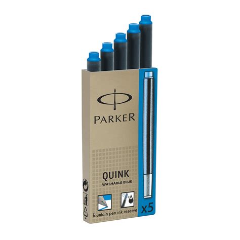 Parker Fountain Pen Ink Cartridges, Washable Blue Pack Of 5