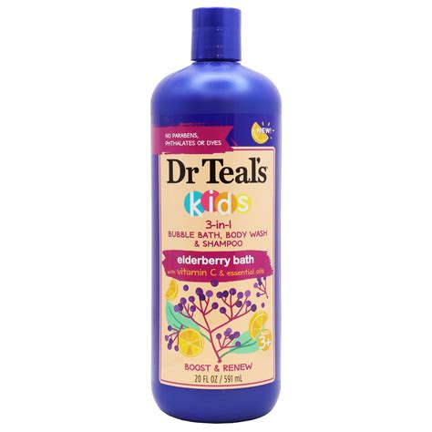 Dr Teals Kids 3In1 Bubble Bath, Body Wash and Shampoo Elderberry 20 Oz ...