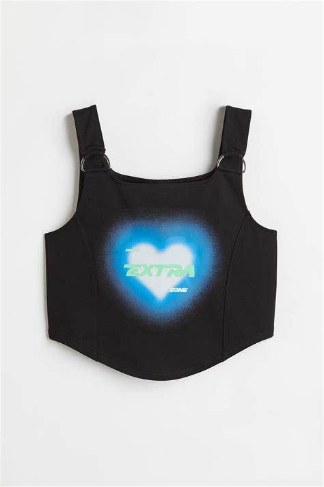 Cropped printed vest top - Black/Heart - Ladies | H&M IN