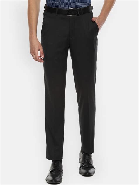 Louis Philippe Men Black Slim Fit Solid Formal Trousers - Price History