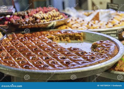 Traditional Sweet Middle Eastern Dessert, Large Dish with Portioned ...