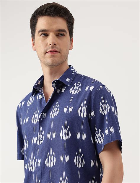 Buy Linen Blend Printed Spread Collar Shirt at Marks & Spencer