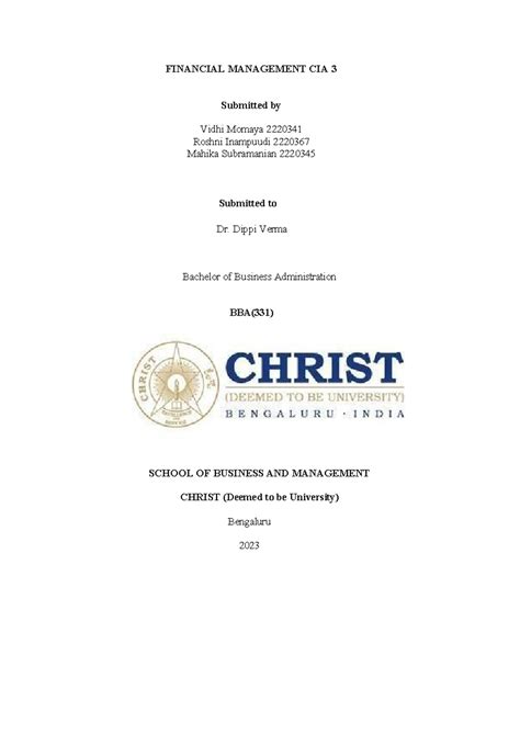 Reference fm cia 3-converted - FINANCIAL MANAGEMENT CIA 3 Submitted by ...