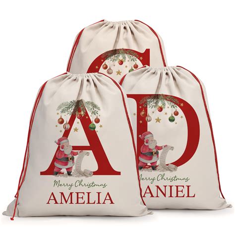 Amazon.com: Lara Laser Works Set of 3 Personalized Santa Sacks - Custom ...