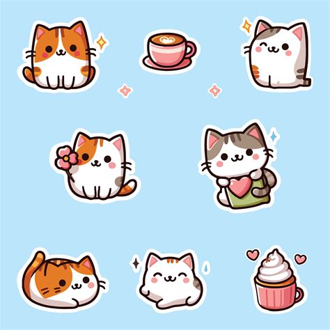 cute cat stickers with white borders. 35487236 Vector Art at Vecteezy