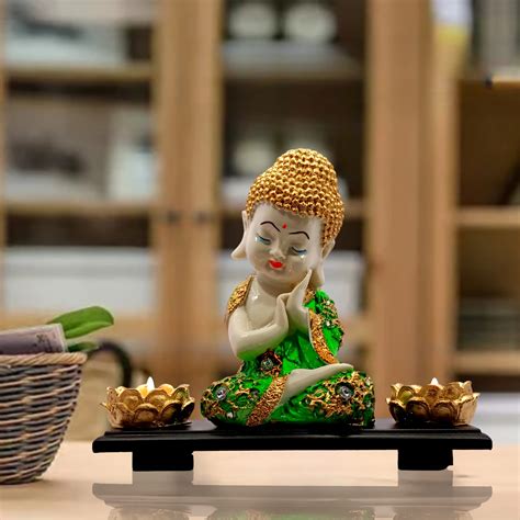 Buy Mariner's Creation Buddha Statues with woodn Base and Two t Light ...
