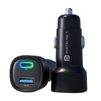 Portronics 80W Dual Output Fast Car Charger with Type-C PD & USB, LED ...