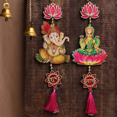 9Dzine Shubh Labh Lotus Laxmi Ganesh Hangings For Diwali Decoration 1 ...