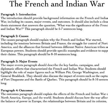 The French and Indian War Essay Assignment by Curt's Journey | TPT