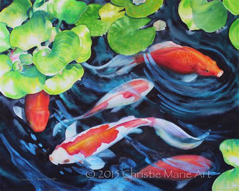 ORIGINAL WATERCOLOR Painting Koi Fish Pond Art Garden Art