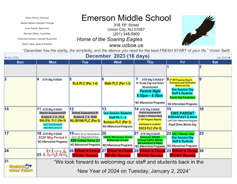 December Calendar | Emerson Middle School