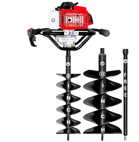 DVI 72CC High Power Earth Auger with 8 Inch + 12 Inch Double Spiral ...