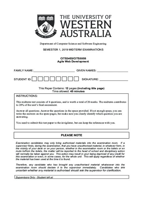 Fillable Online teaching csse uwa edu Department of Computer Science ...