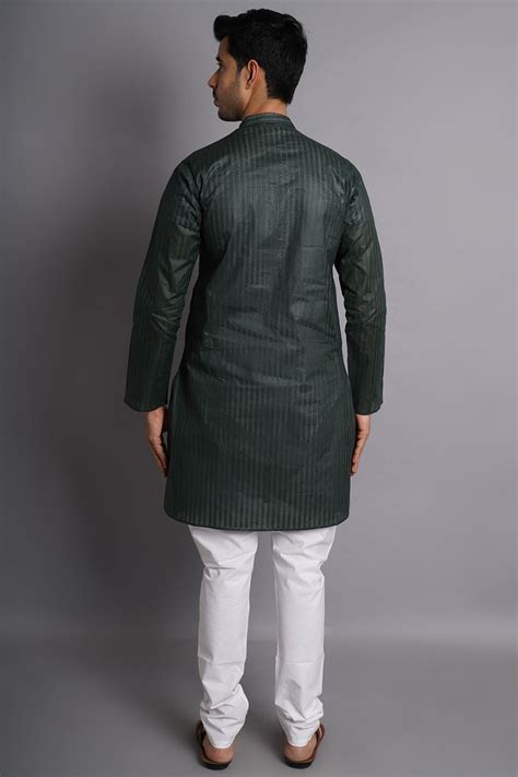 Buy WINTAGE Men's Cotton Green Striped Long Kurta Pajama Online