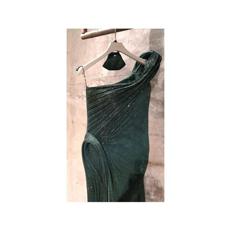 Buy Gaurav Gupta Emerald green One-Shoulder Sequin Sculpted Gown ...