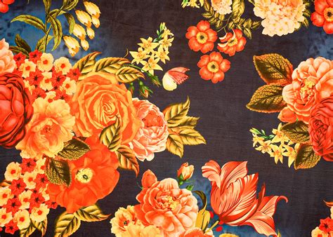 Navy Blue Floral Georgette Satin Fabric