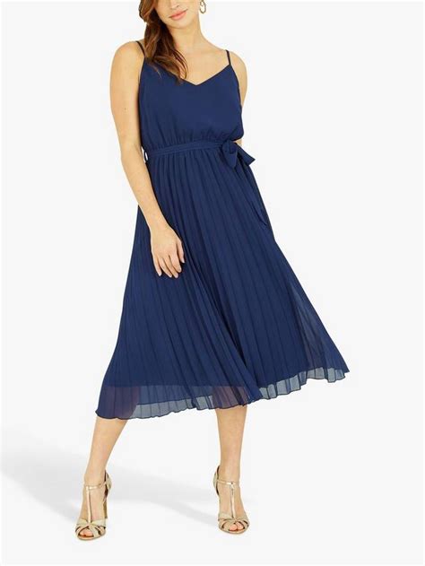 Mela London Strappy Pleated Skirt Midi Dress, Navy, 8