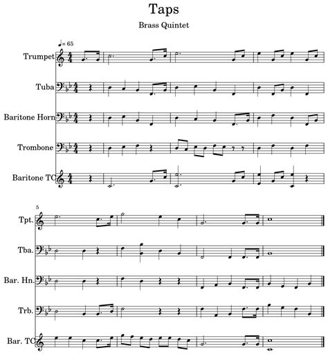 Taps - Sheet music for Trumpet, Tuba, Baritone Horn, Trombone, Baritone TC
