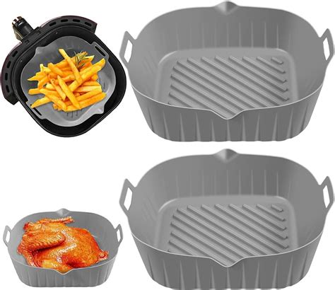2Pcs Square Silicone Air Fryer Liners with Handle, 7inch Food-Grade ...