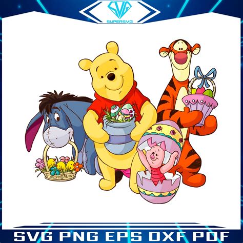 Retro Winnie The Pooh Friends Easter Day PNG