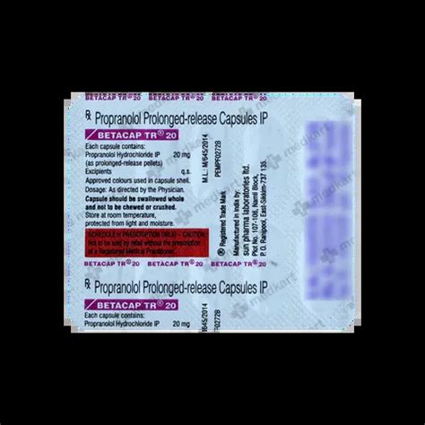 BETACAP TR 20MG CAPSULE 10'S Price, Uses, Side Effects & Substitutes ...