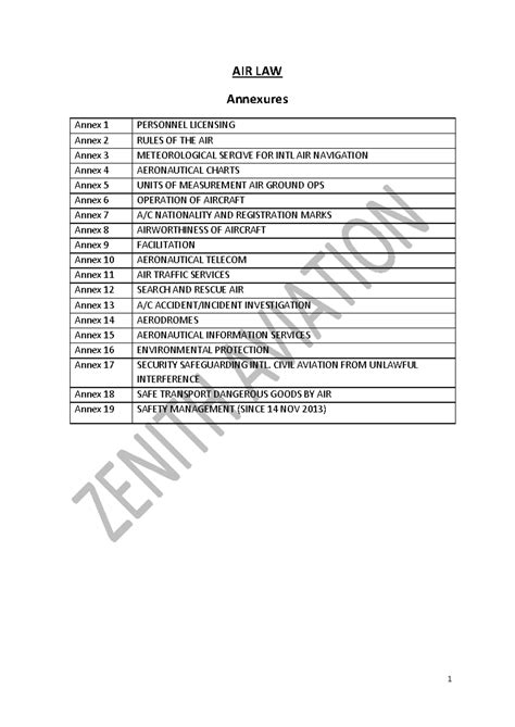 Zenith Aviation Air Regulations - Key ICAO Annexes & Air Laws - Studocu