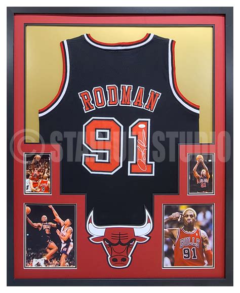 Dennis Rodman Autographed Framed Bulls Black Jersey - The Stadium Studio