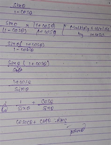 Prove that sin/1-cos = cosec + cot - Brainly.in