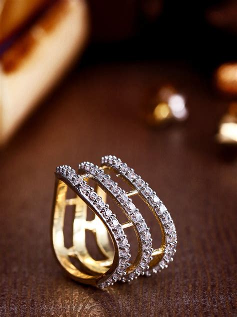 Gold-Plated American Diamond Studded Adjustable Ring – Priyaasi