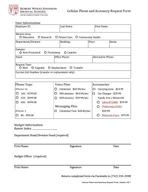 Fillable Online rwjms umdnj Cellular Phone and Accessory Request Form ...