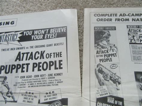 ATTACK OF PUPPET PEOPLE; WAR OF COLOSSAL BEAST ORIGINAL 1958 PRESSBOOK UNCUT EX | #3937684588