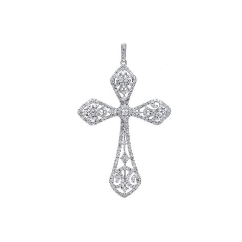 18K White Gold Cross Diamond Pendant – Pink Diamond