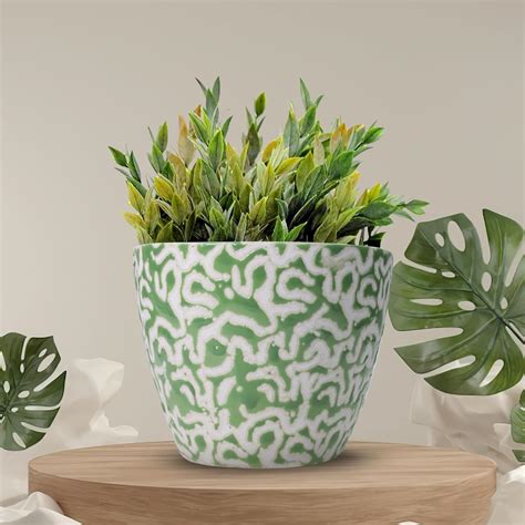 MOT ARTS Ceramic Pot Set of -2 (10L*8H), Green, Pots for Plants Highly ...