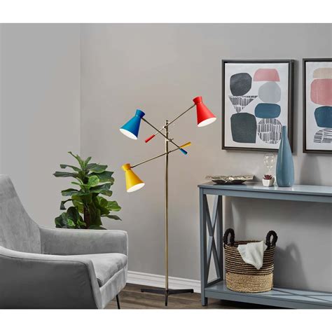 Lyle 3-Arm Floor Lamp Brass w/Primary Colors at Futonland