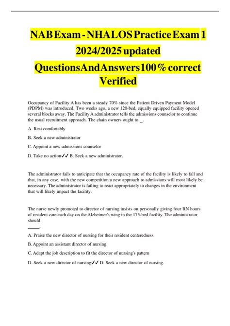 NAB Exam - NHA LOS Practice Exam updated Questions And Answers 100% ...