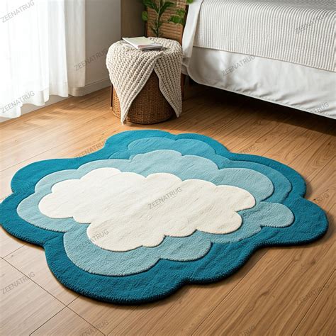 Buy Cloud Area Rug Hand Tufted Serene Blue Color Irregular Shape 3x3 ...