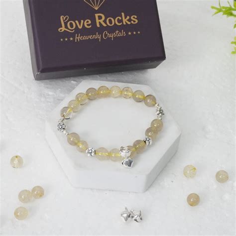 Golden Rutile Bracelet with Charm Beads – Love Rocks