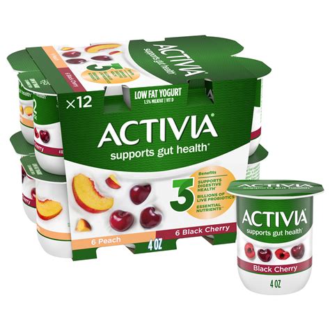 Activia Peach and Black Cherry Probiotic Yogurt, Lowfat Yogurt Cups, 4 oz, 12 Count - Walmart.com