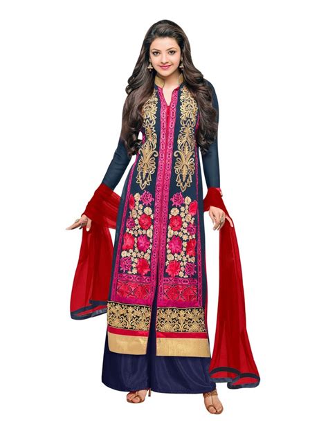 Buy Buyzdeal Blue Georgette Embroidered straight Salwar suit at Amazon.in