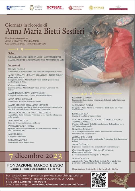 Giornata in ricordo di Anna Maria Bietti Sestieri - Istituto Italiano di Preistoria e Protostoria
