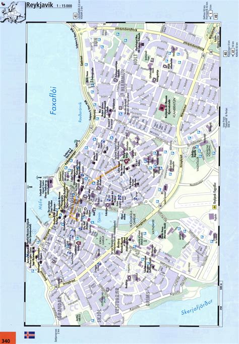 Map Reykjavik with street name road railroad hotel theater stadium ...